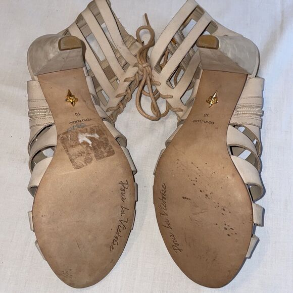 Pour La Victoire Strappy Heels Women’s Size 10 Medium Beige Leather Zip Side - Picture 5 of 12